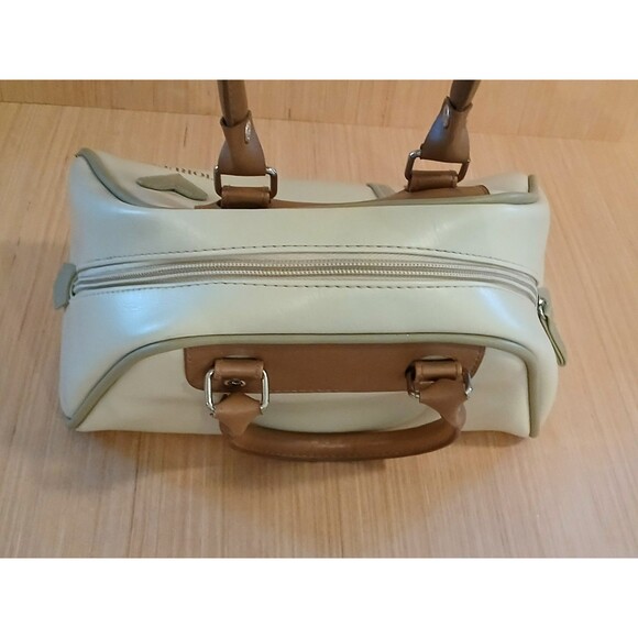 Fiorucci Women's Small Leather Bowling Handbag Purse Cream Heart Patch Handles - Picture 7 of 12